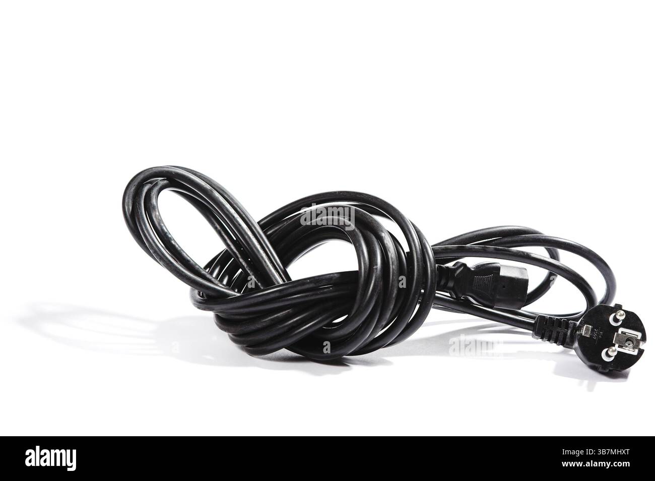 Black electric cable isolated on white background Stock Photo
