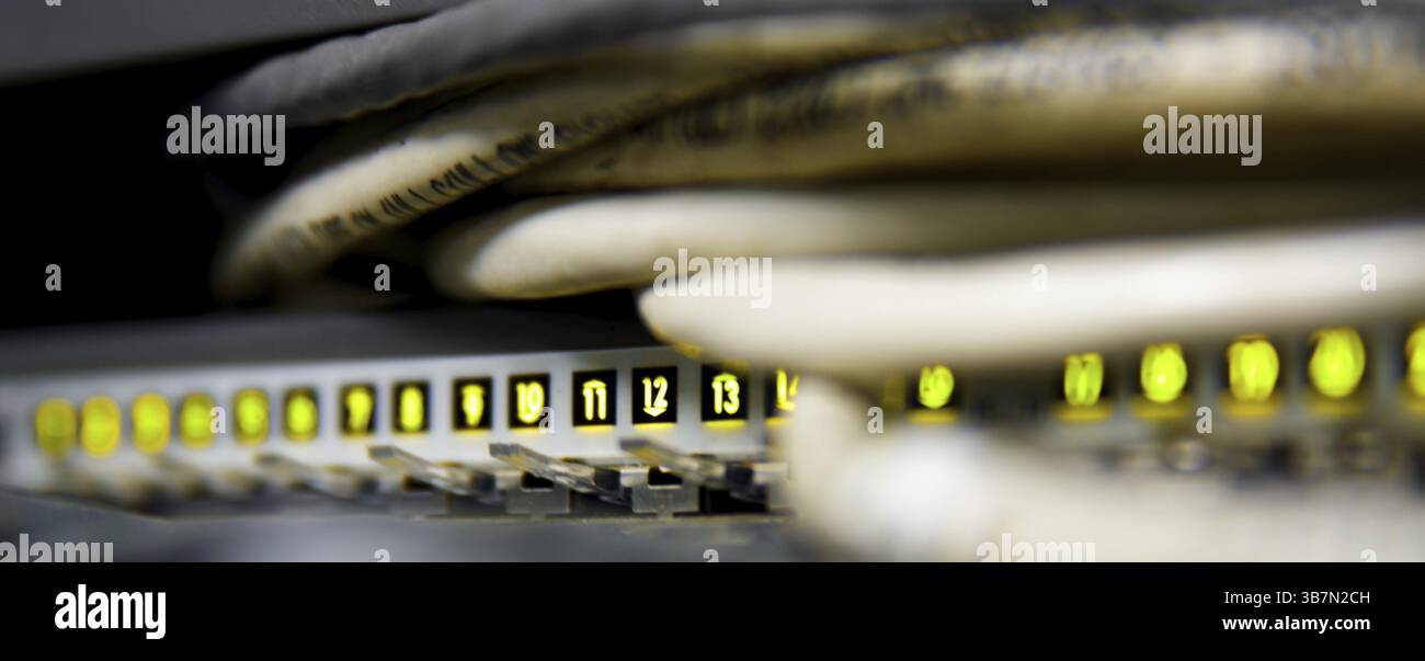 Supercomputer with cables and lamps Stock Photo