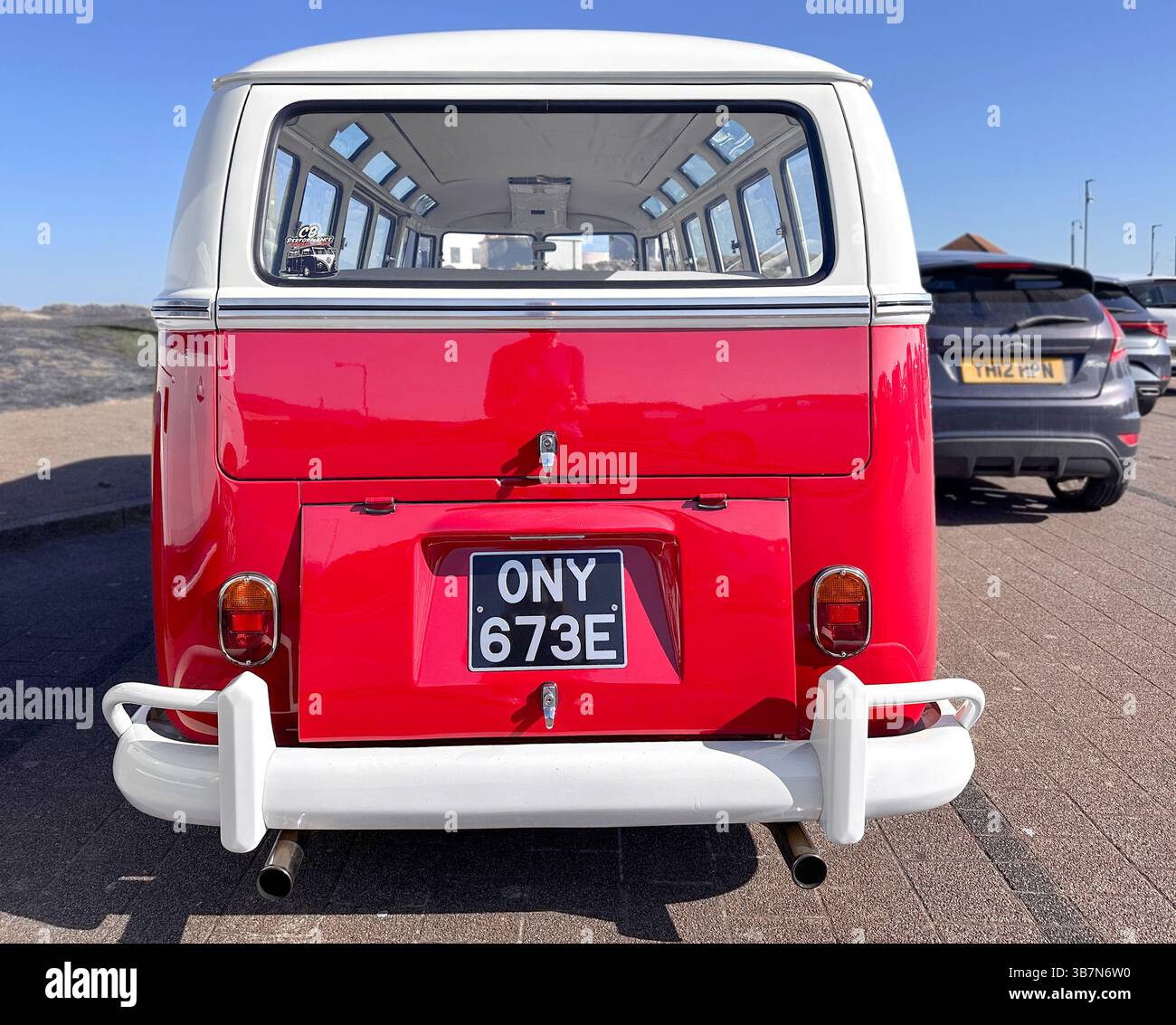 vintage 1967 two tone red & white VW volkswagen Type 2 T2 parked in Blyth Northumberland - Smartphone Captured Stock Image