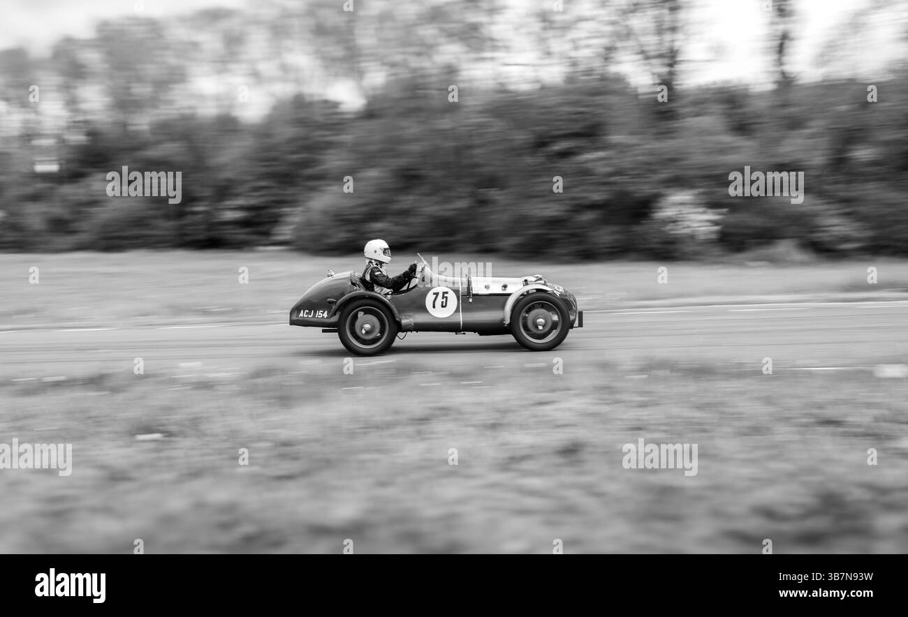 Vintage open top cars competing in the V.S.C.C. Curborough Speed trials, Curborough Sprint Course, Lichfield, England, UK. Stock Photo