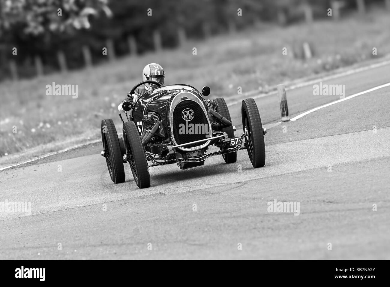 Vintage open top cars competing in the V.S.C.C. Curborough Speed trials, Curborough Sprint Course, Lichfield, England, UK. Stock Photo