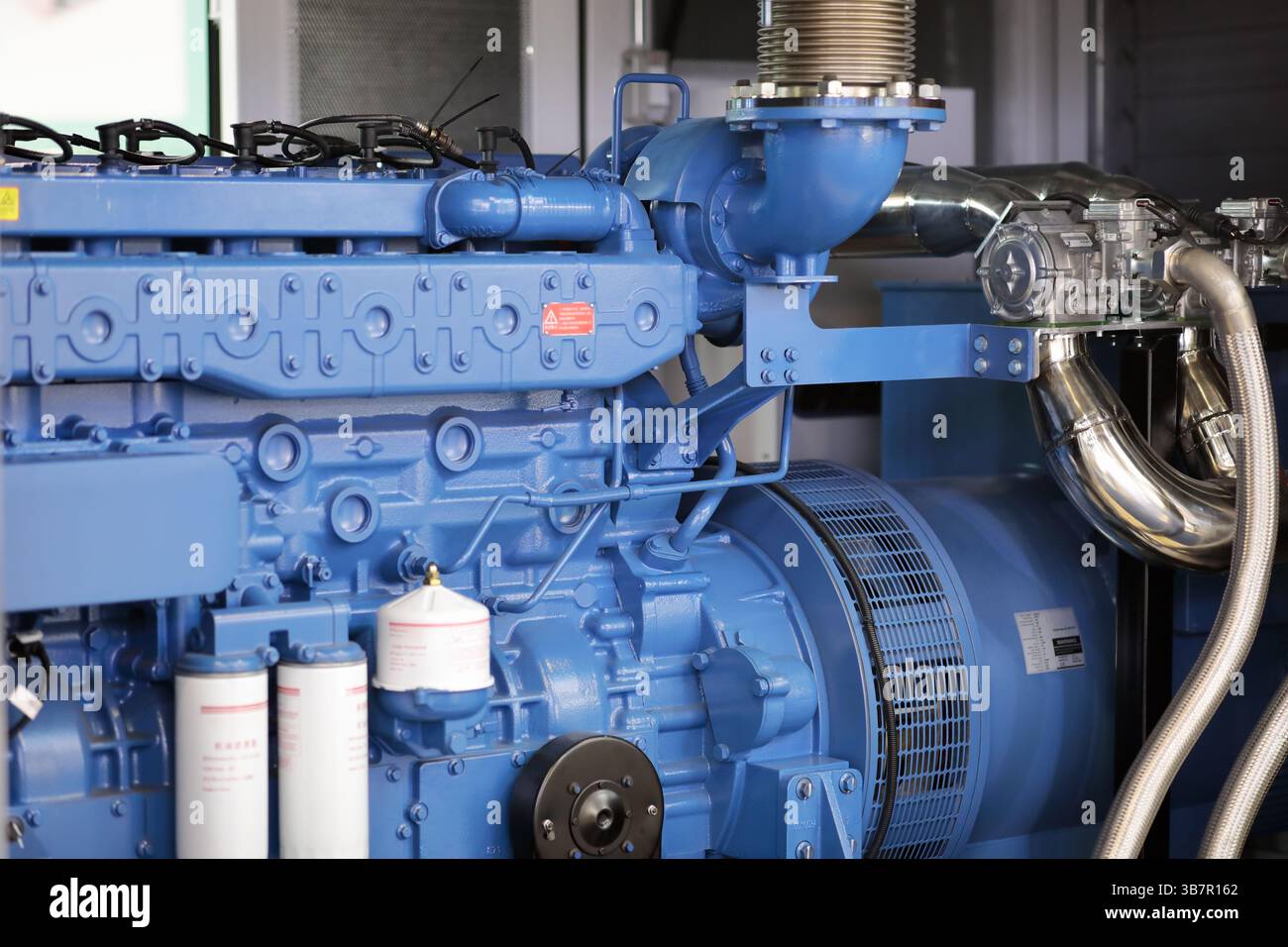 Containerized gas fired electric power generator close up. Selective focus. Stock Photo