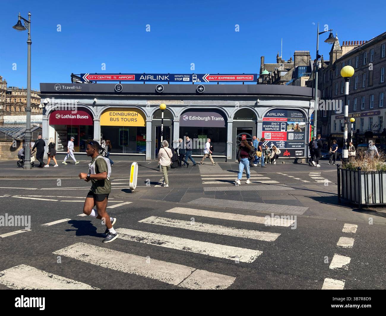 Travel Hub and ticket office For Bus, Tram, Airport and Railway, Waverley Bridge, Edinburgh Scotland - Smartphone Captured Stock Image