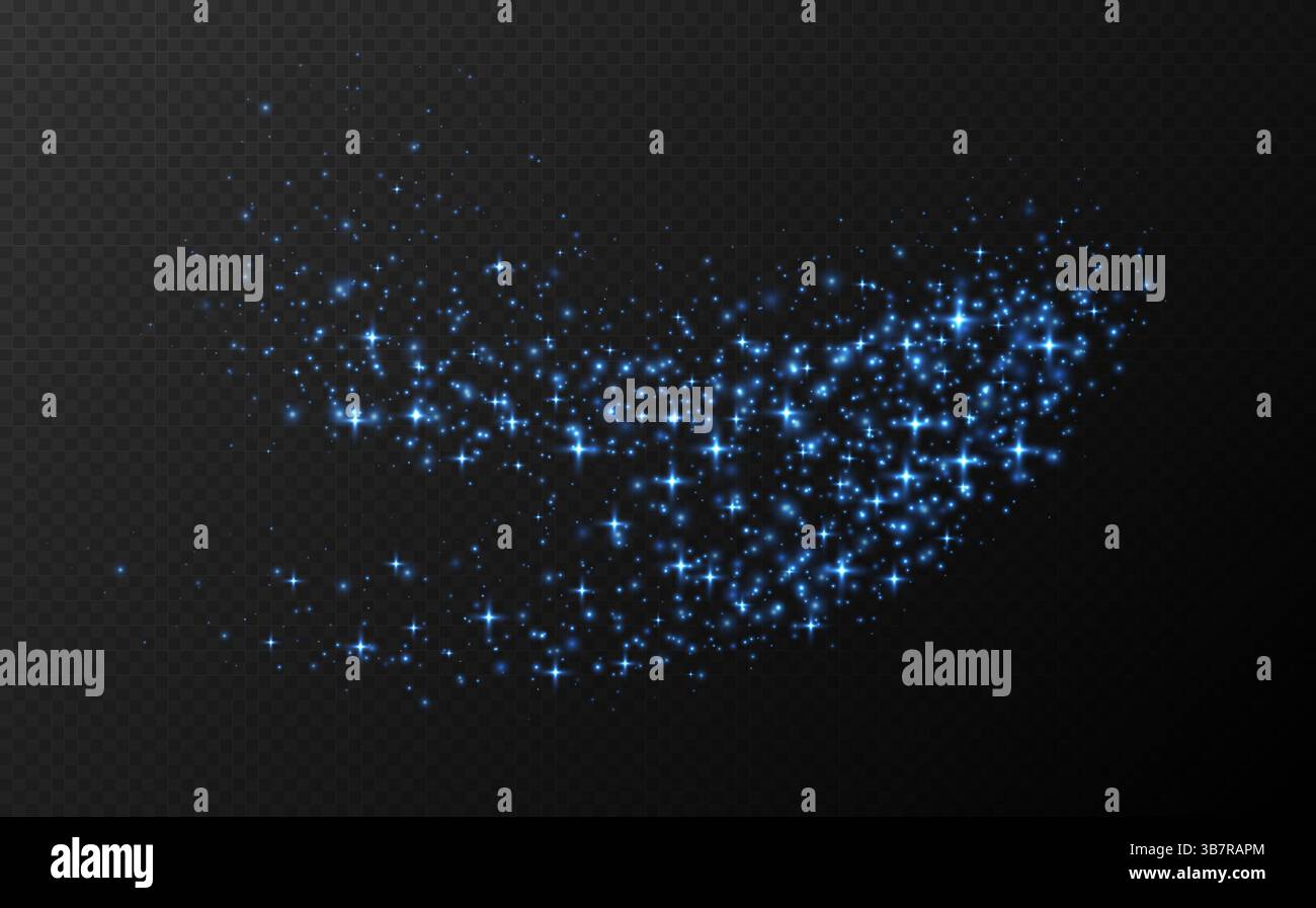 Blue sparkling stars, shiny particles light effect, transparent flying ...