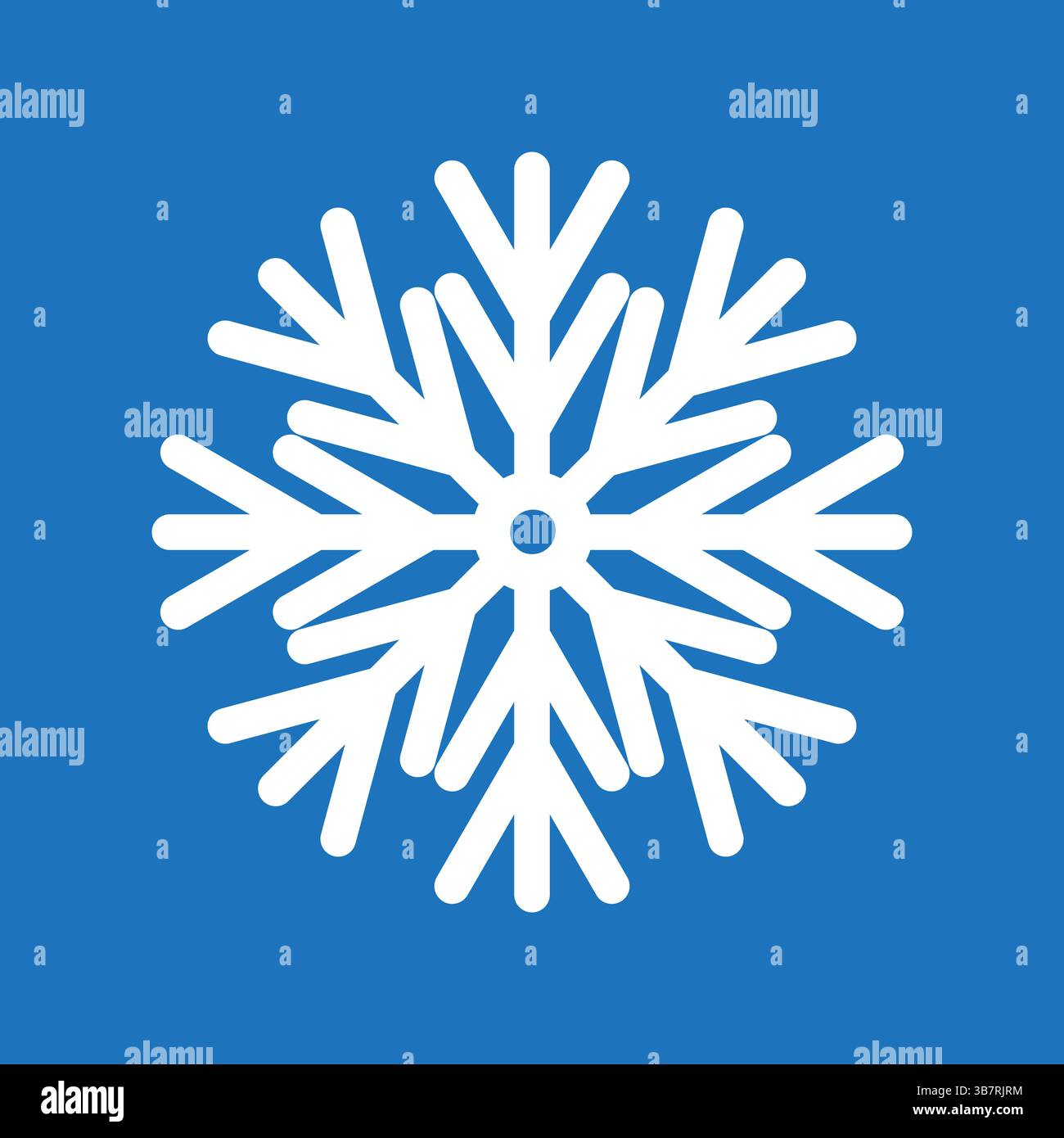 Snowflake icon. Cold weather symbol. Ice flake vector. White shape on blue. Stock Vector