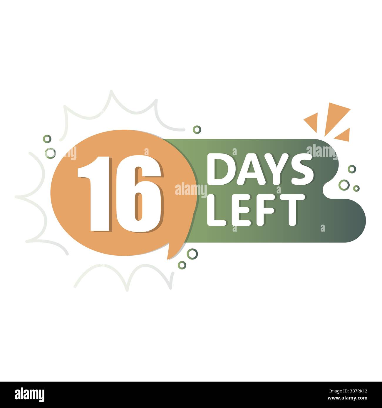 16 days timer. Countdown vector bubble. Gradient orange green. Reminder speech icon. Stock Vector