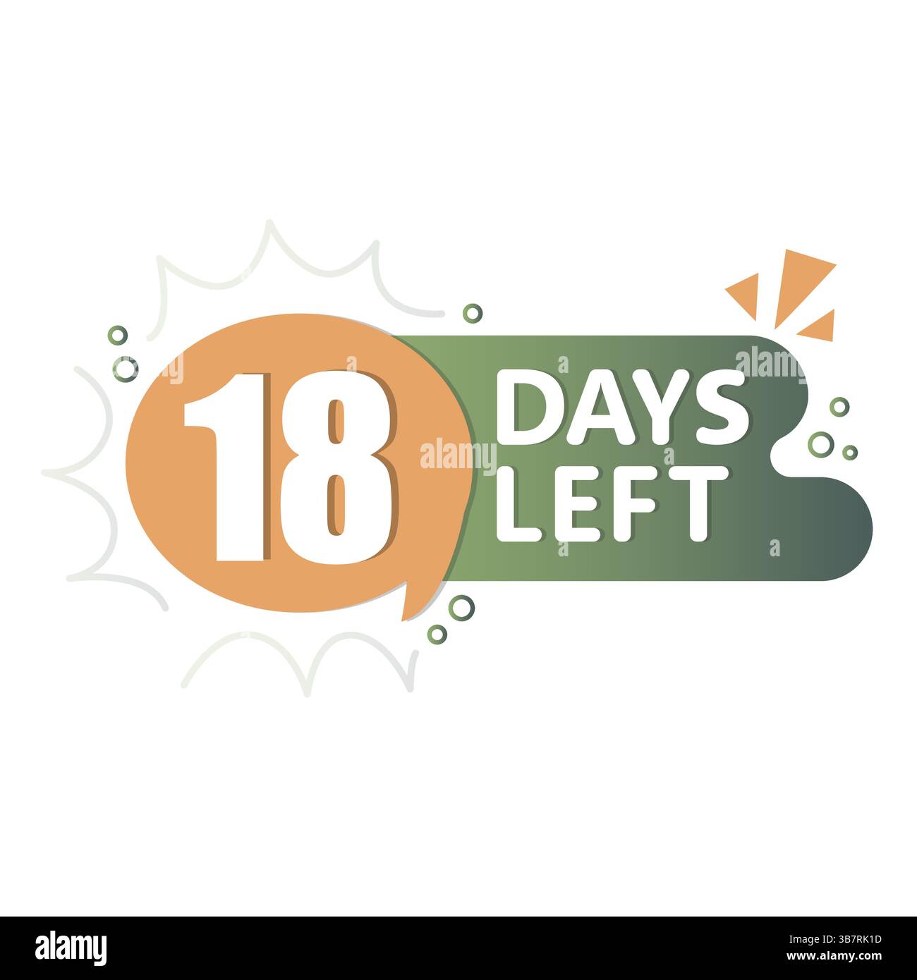 18 days countdown. Speech bubble alert. Flat gradient shape. Vector bold label. Stock Vector