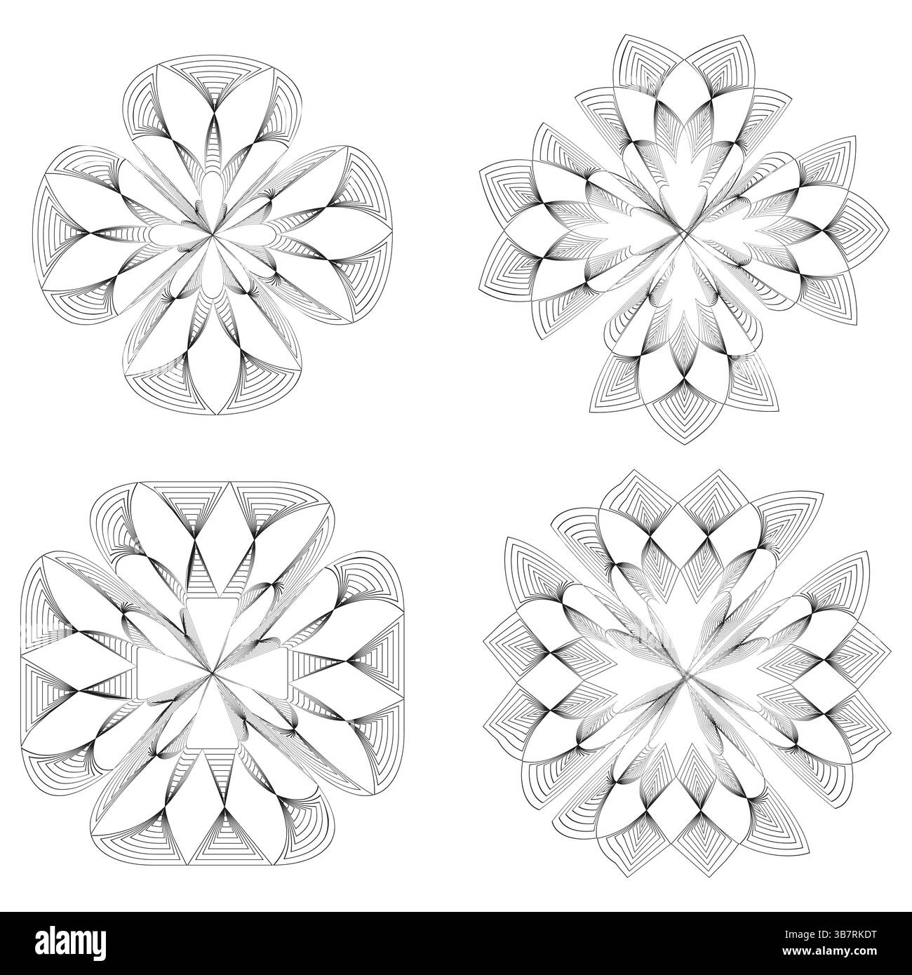 Abstract floral ornament. Petal vector symmetry. Decorative white shapes. Light background pattern. Stock Vector