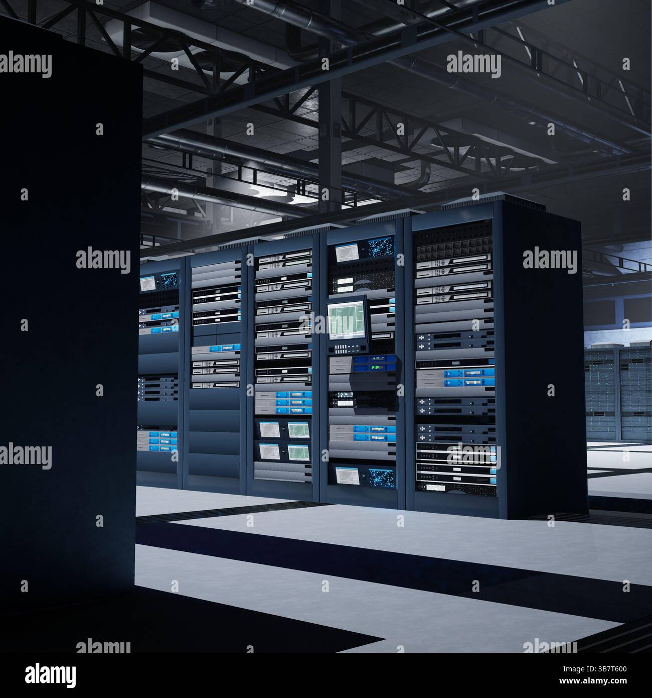 Supercomputer Render High-tech data center supporting AI processing, virtual networks and ...