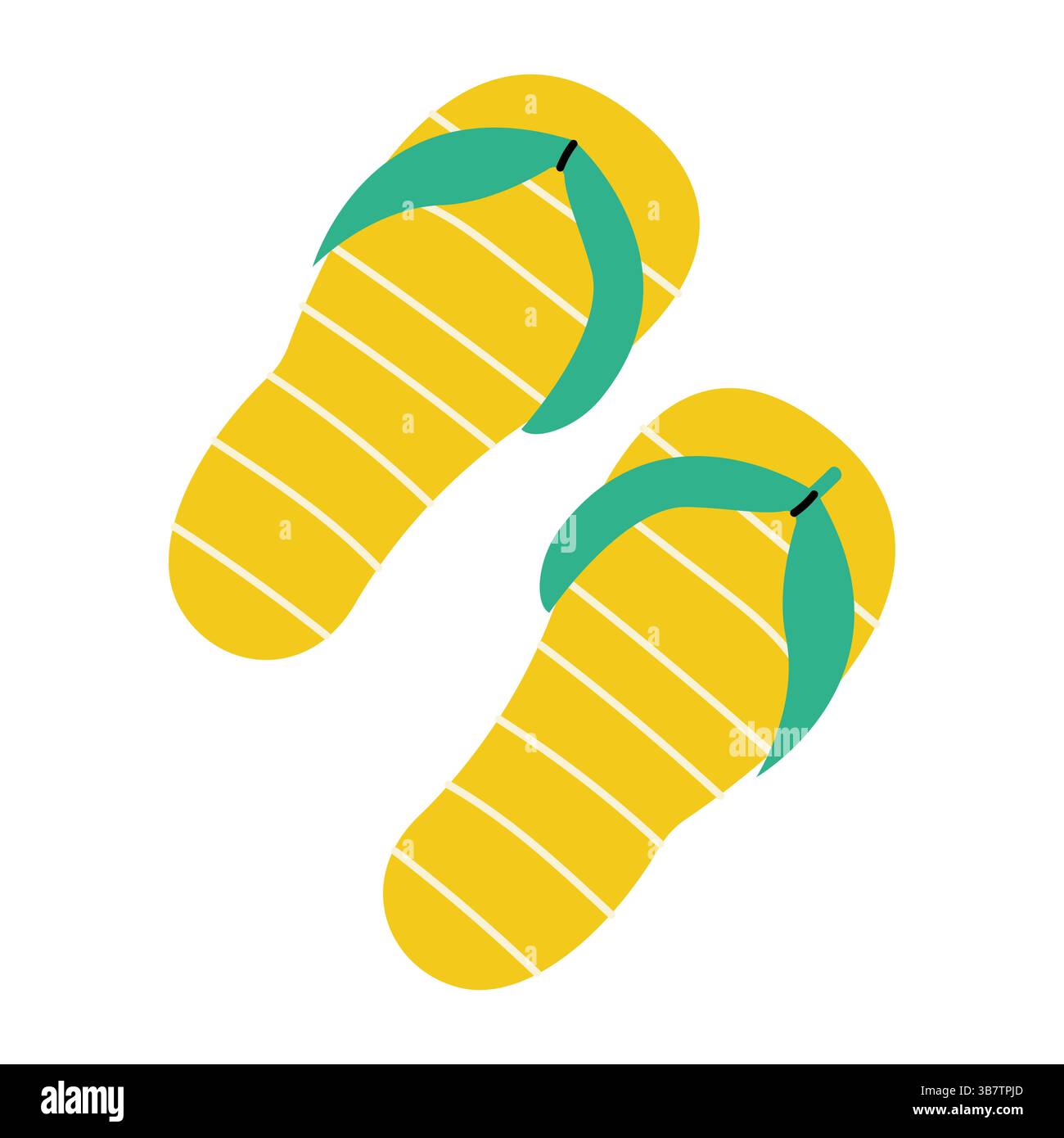 Yellow flip flops with green straps on a white background for summer ...
