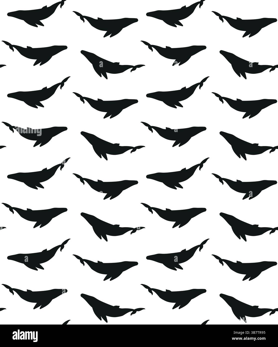 Vector seamless pattern of flat hand drawn humpback whale silhouette ...