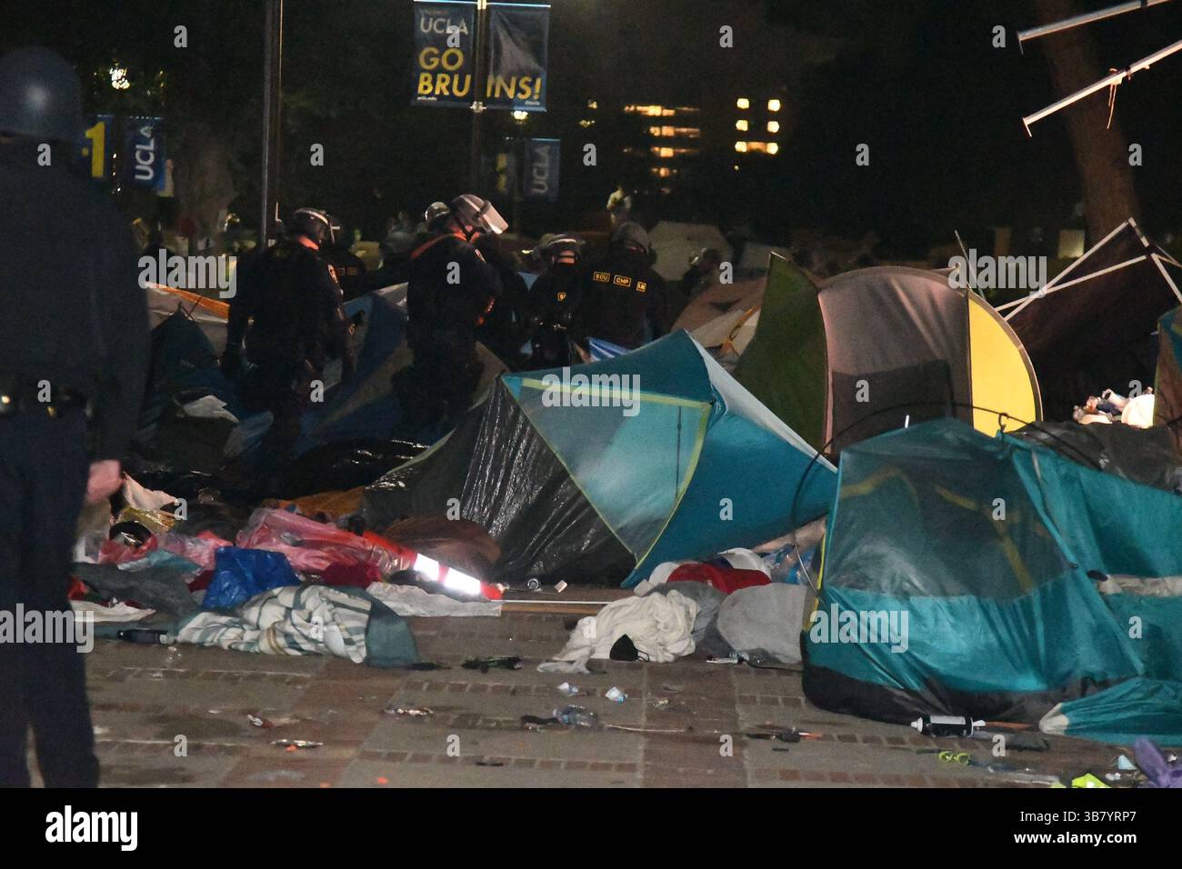 The heavy trash left in front of Royce Hall as CHP officers in riot ...