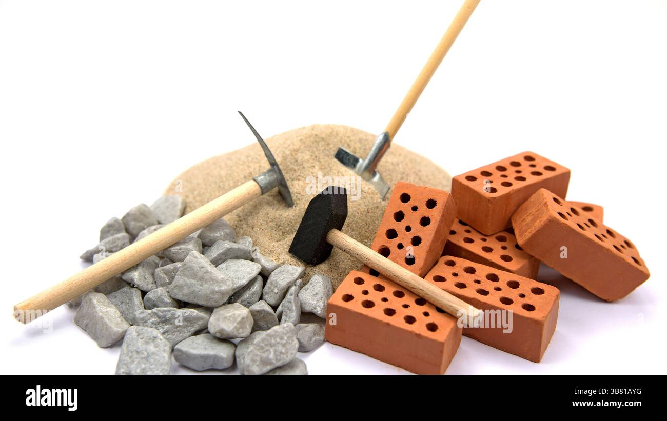 A pile of bricks against a white background Stock Photo