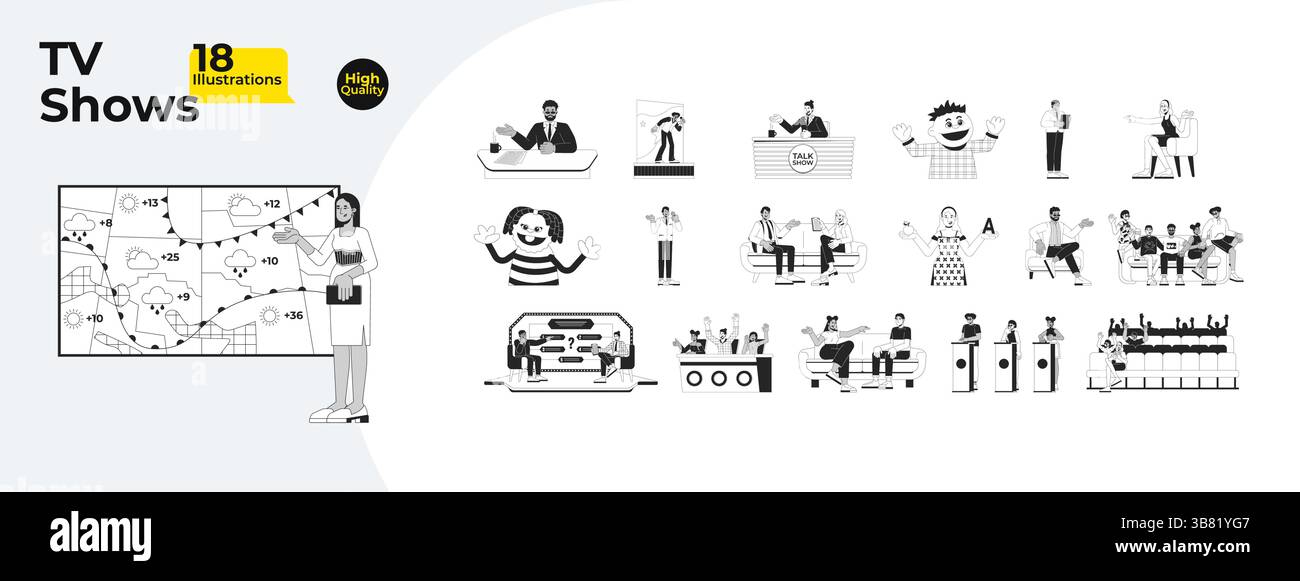 TV shows outline illustrations mega bundle Stock Vector