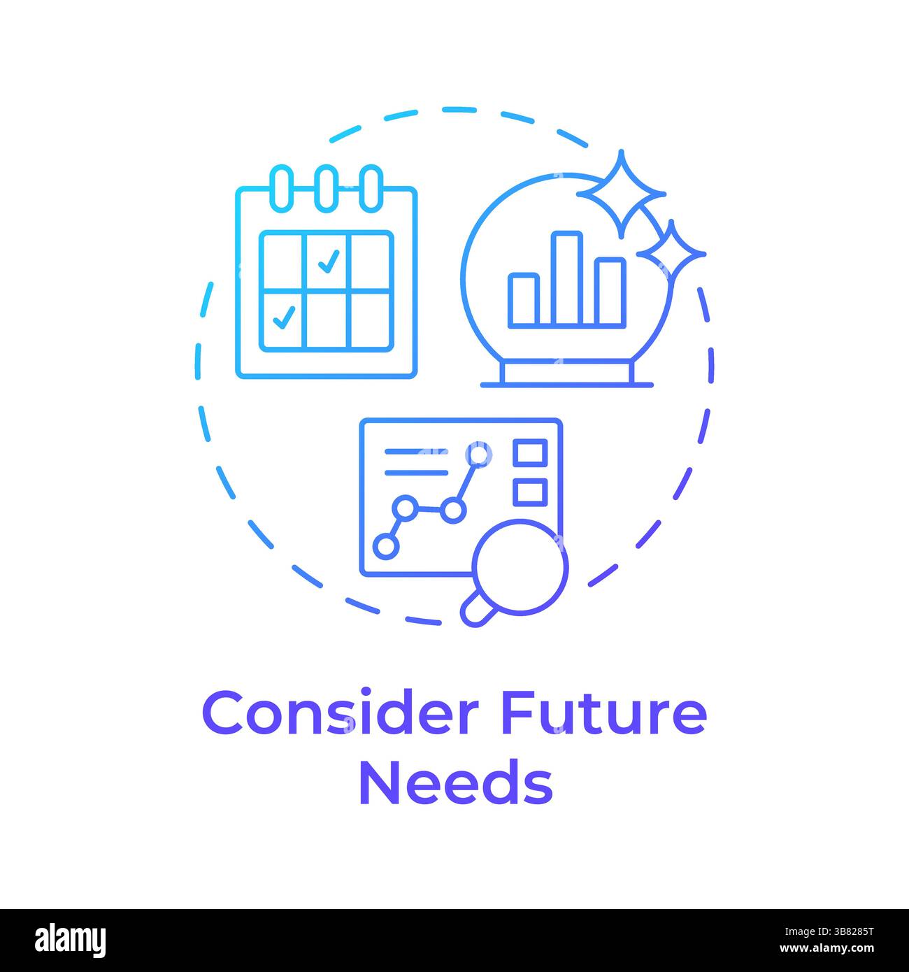 Considering future needs blue gradient concept icon Stock Vector