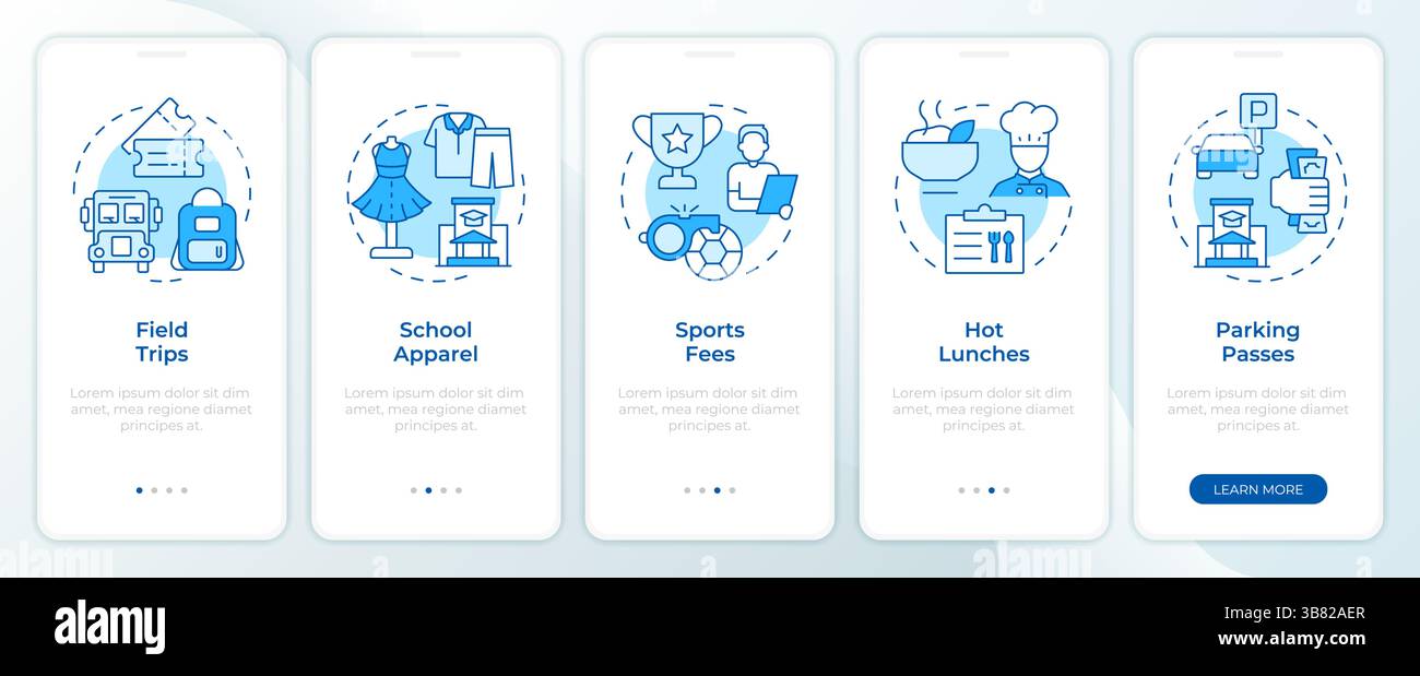 Student expenses blue onboarding mobile app screen Stock Vector