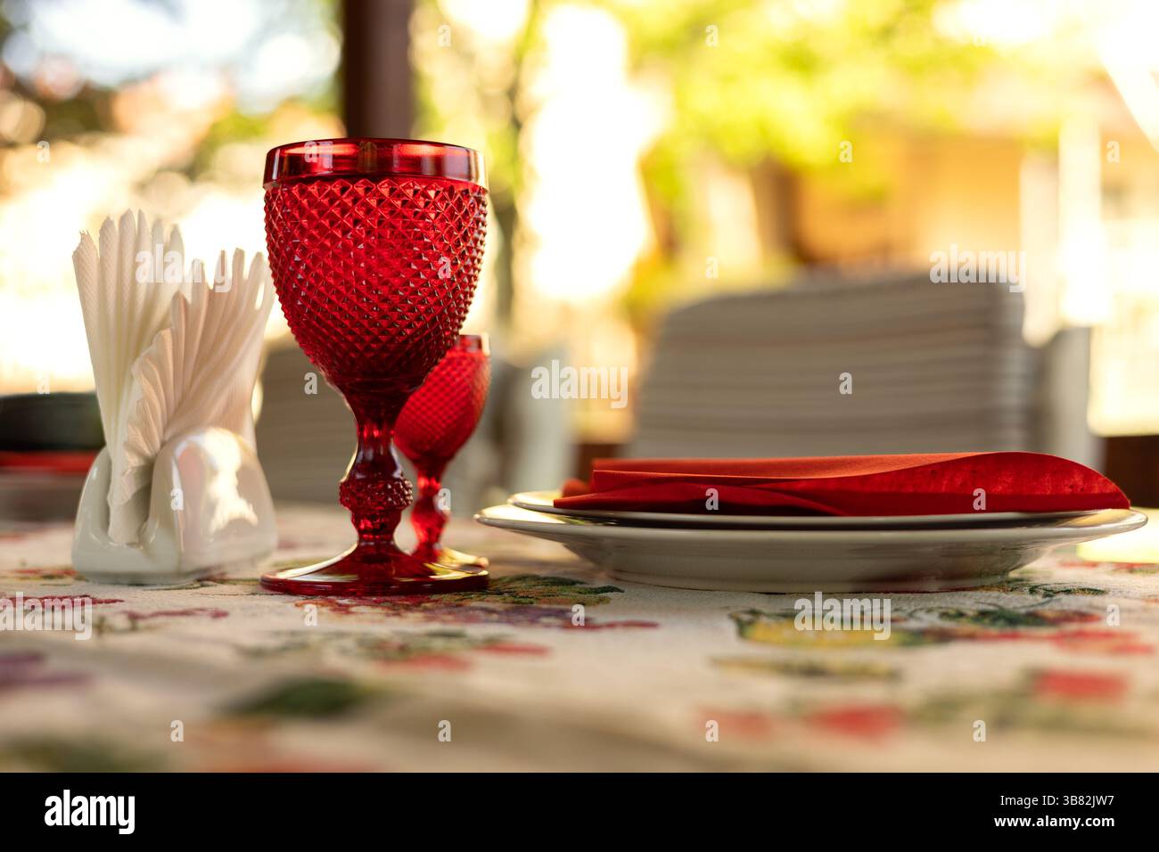 Decorated table in red style Stock Photo