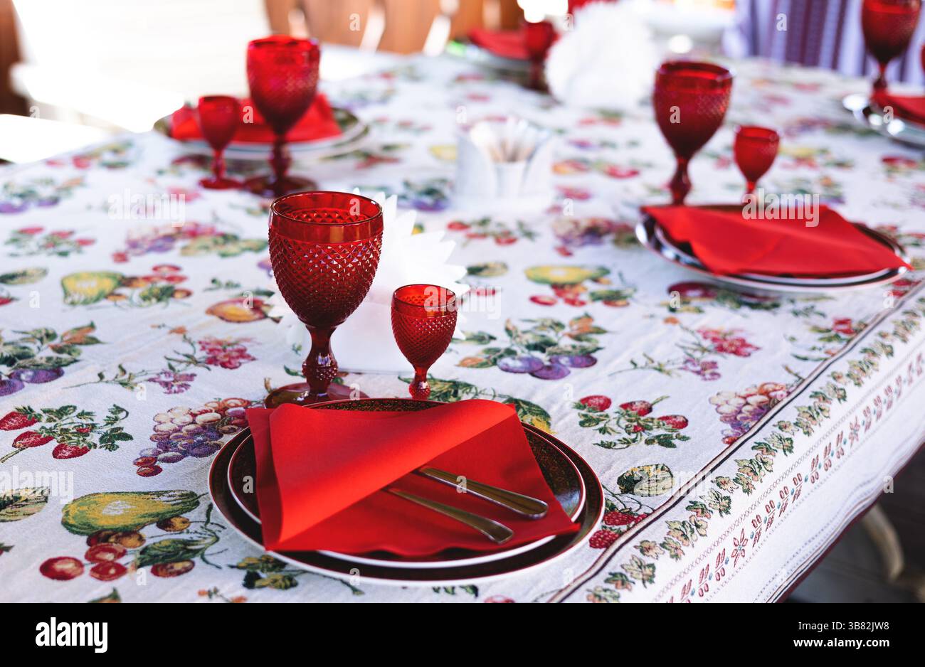 Decorated table in red style Stock Photo