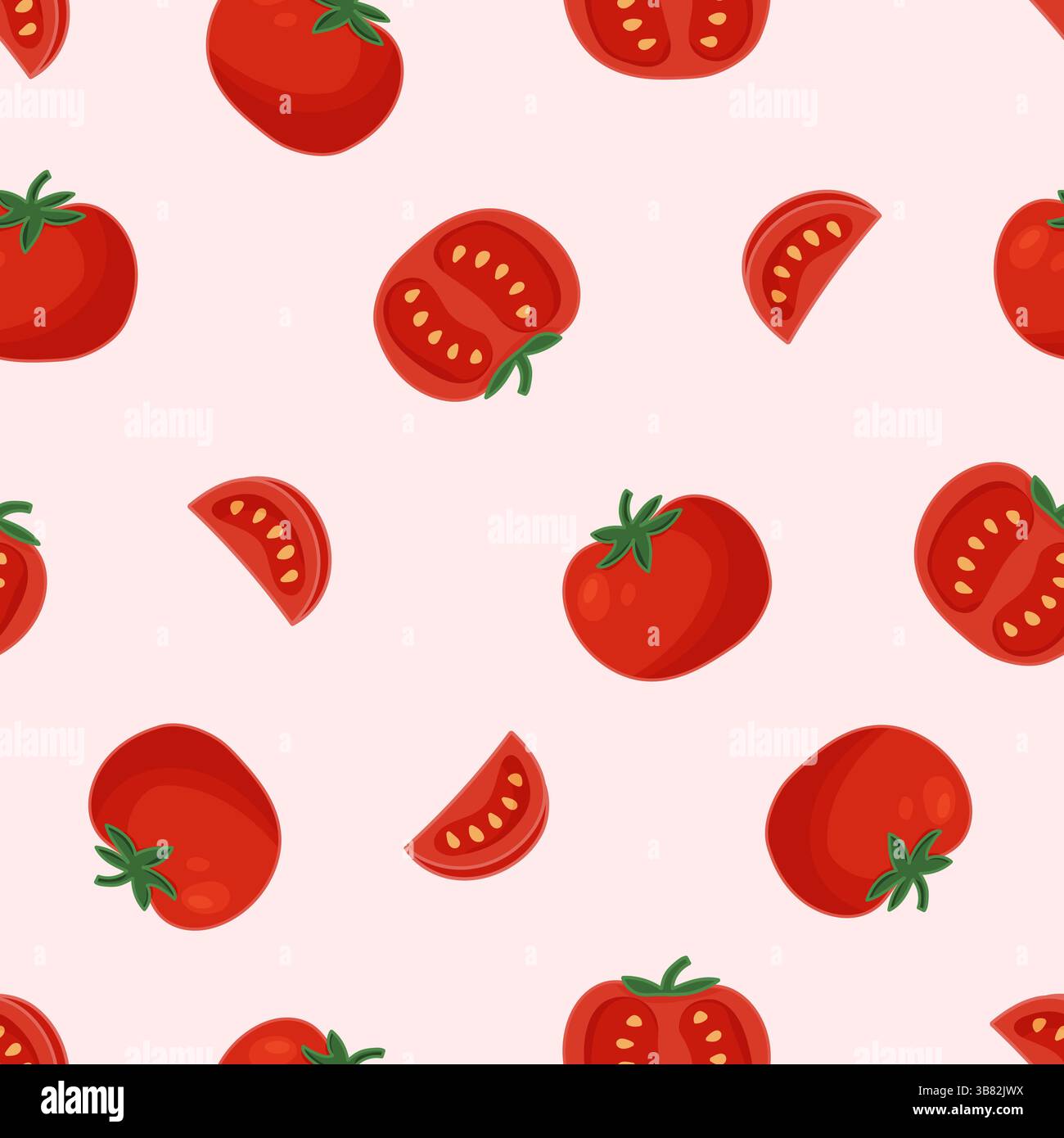 Seamless pattern with tomatoes on light pink background Stock Vector