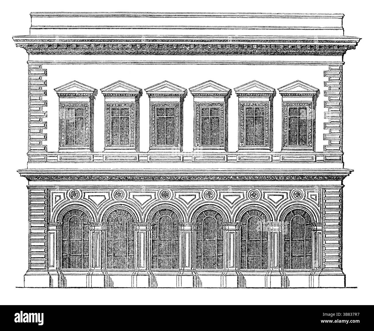 Vintage 1854 engraving of the Museum of Practical Geology in Jermyn Street, opened in 1851. It had been established as the Museum of Economic Geology in Whitehall in 1837, and later became the Geological Museum. It was moved to Exhibition Road in 1935 and is now part of the Natural History Museum. Stock Photo