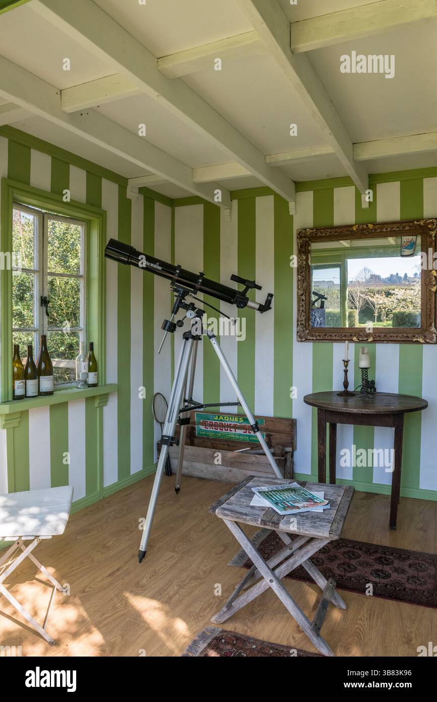 Inside a home-made summerhouse built in the garden (UK) Stock Photo