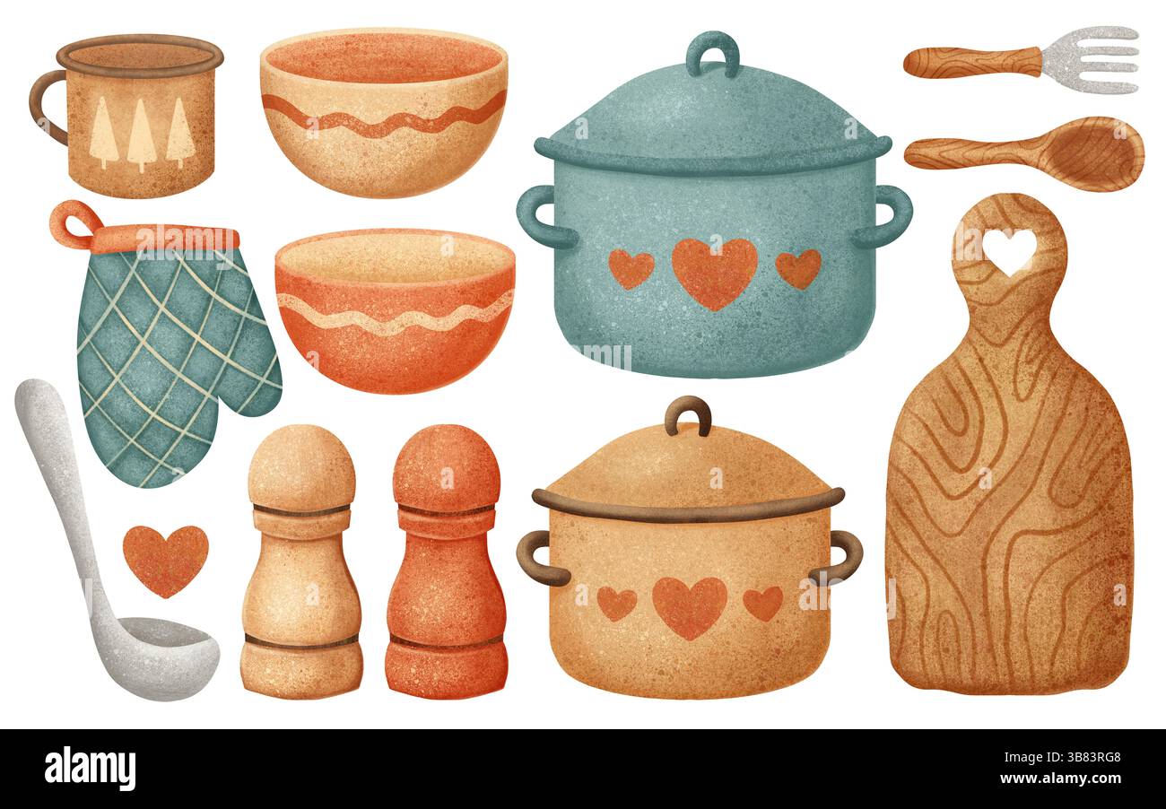 Cozy Kitchen Tools Texture Illustration with Rustic Cookware and ...