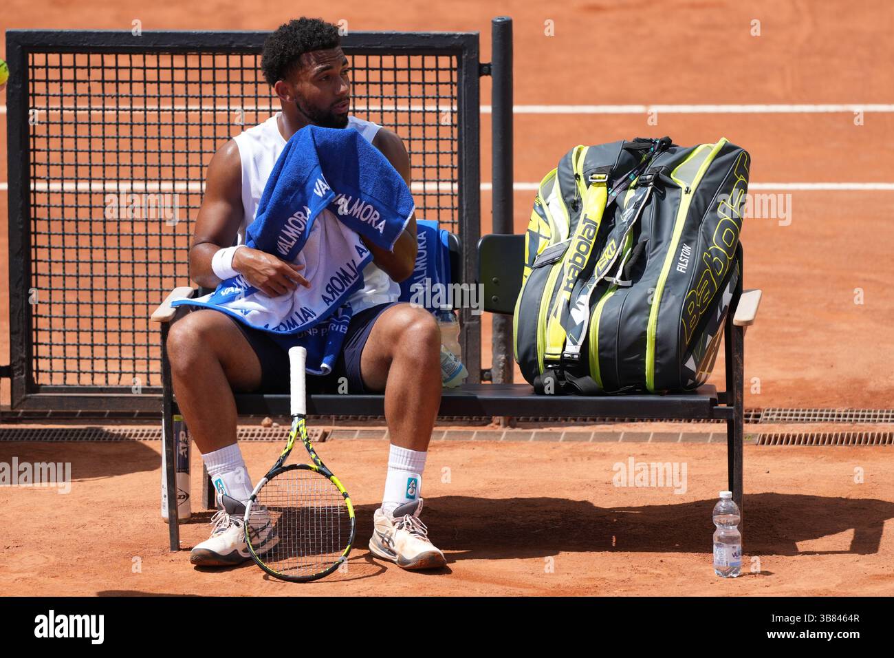 Rome, Italy. 07th May, 2025. Arthur Fils of France during a training session at the Internazionali BNL d'Italia 2025 tennis tournament at Foro Italico in Rome, Italy on 5 7, 2024. Credit: Insidefoto/Alamy Live News Stock Photo