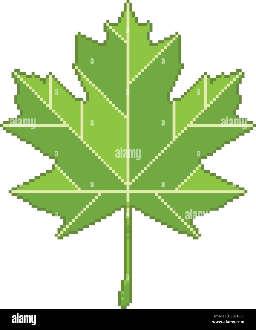 Green maple leaf pixel art. Vector illustration Stock Vector