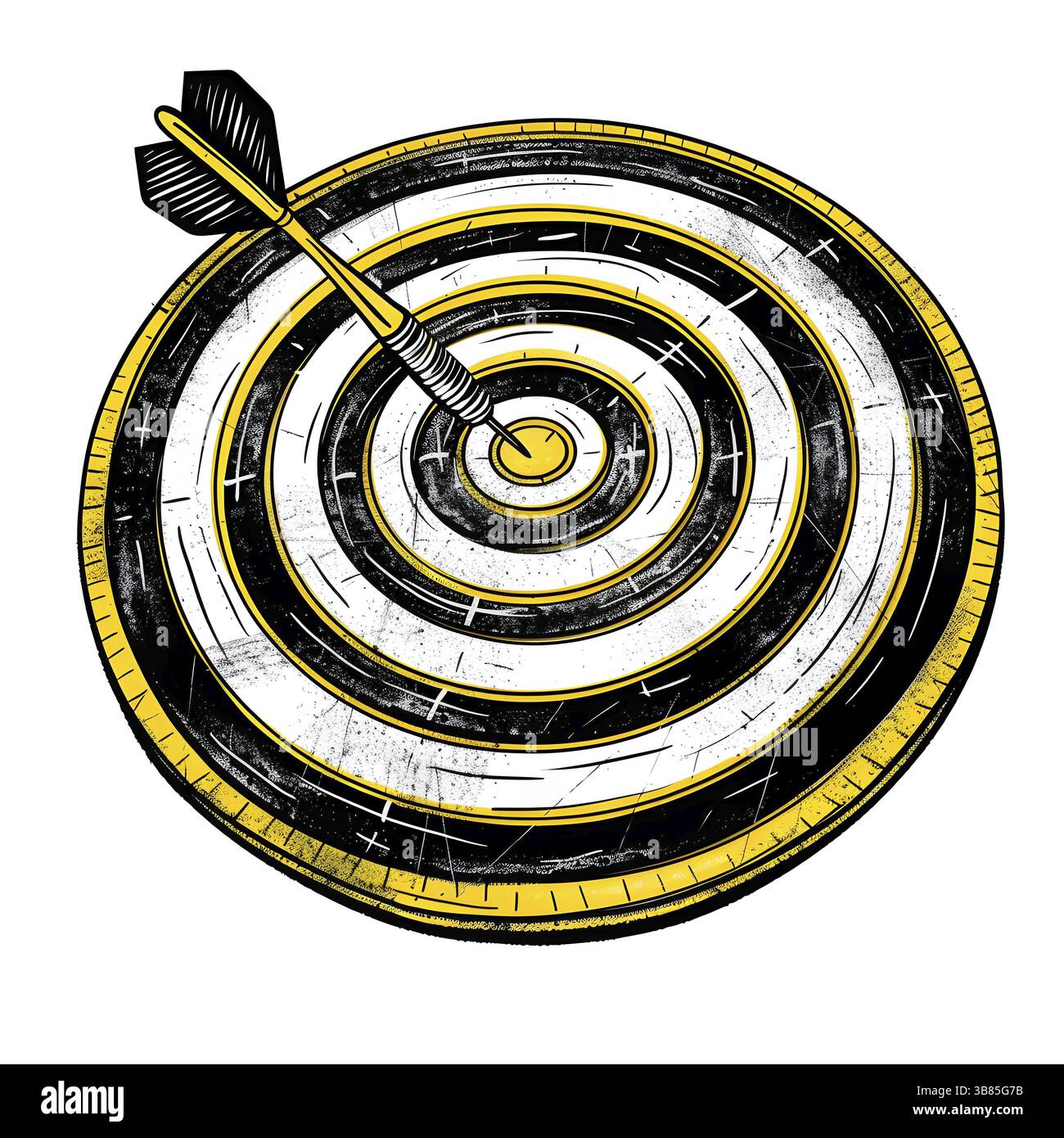 Black and yellow target with a dart hitting the bullseye, detailed ...