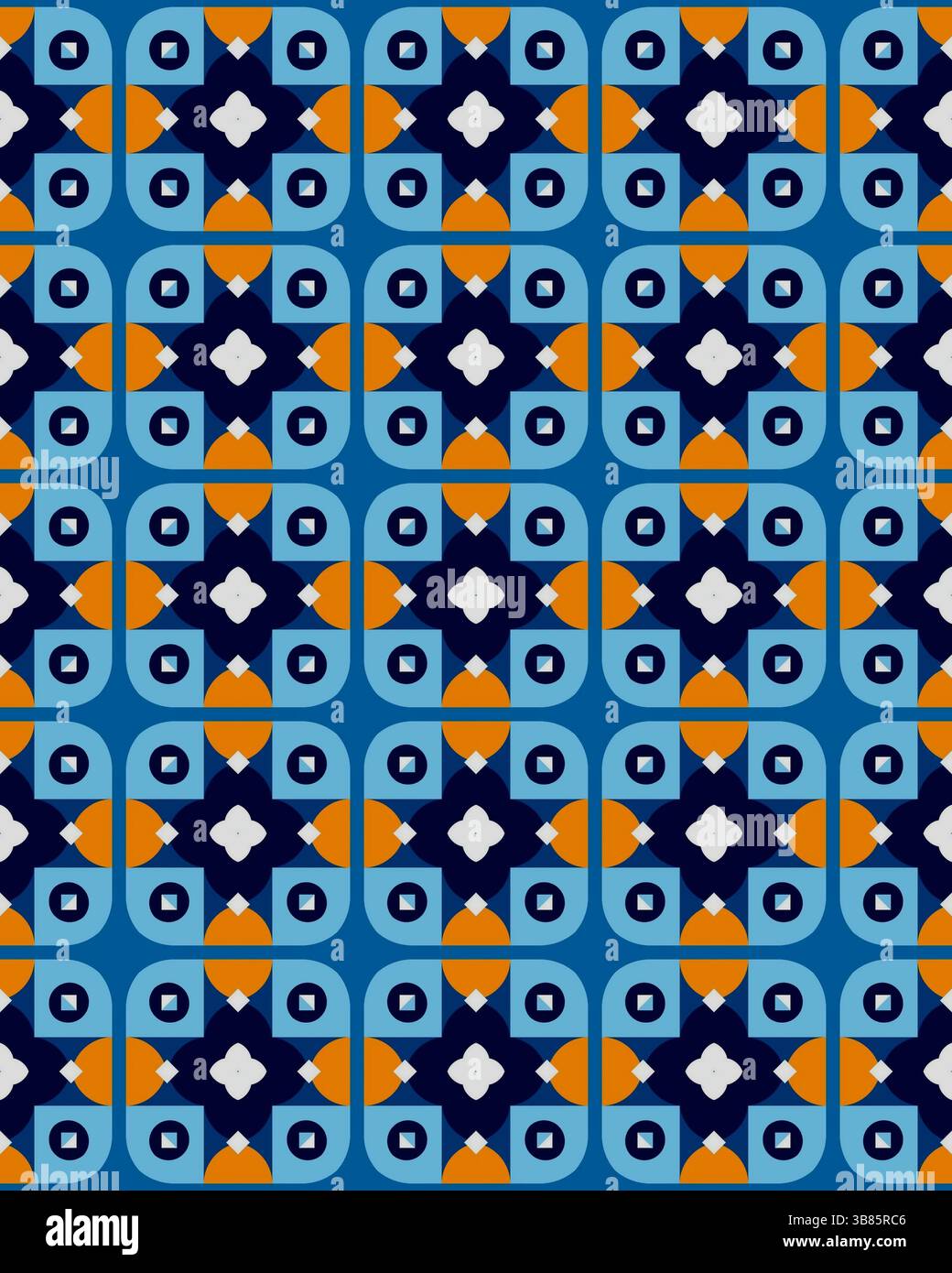 Colorful geometric shapes create a vibrant pattern featuring blue ...