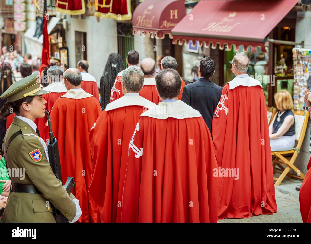 Toledo, Spain, June 19th, 2014: Timeless Devotion: The Corpus Christi Procession Winding Through Toledo’s Streets Stock Photo