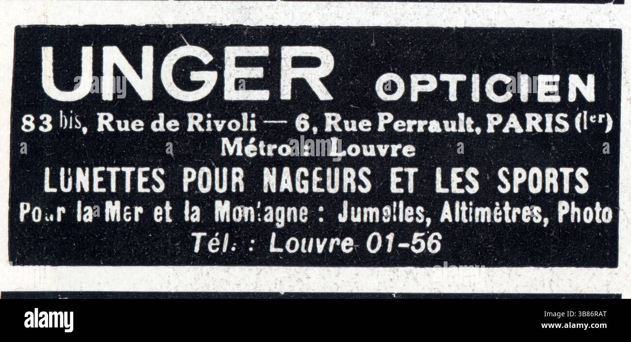 PUB ANCIENNE.13 JUIN 1936.UNGER.OPTICIEN Stock Photo