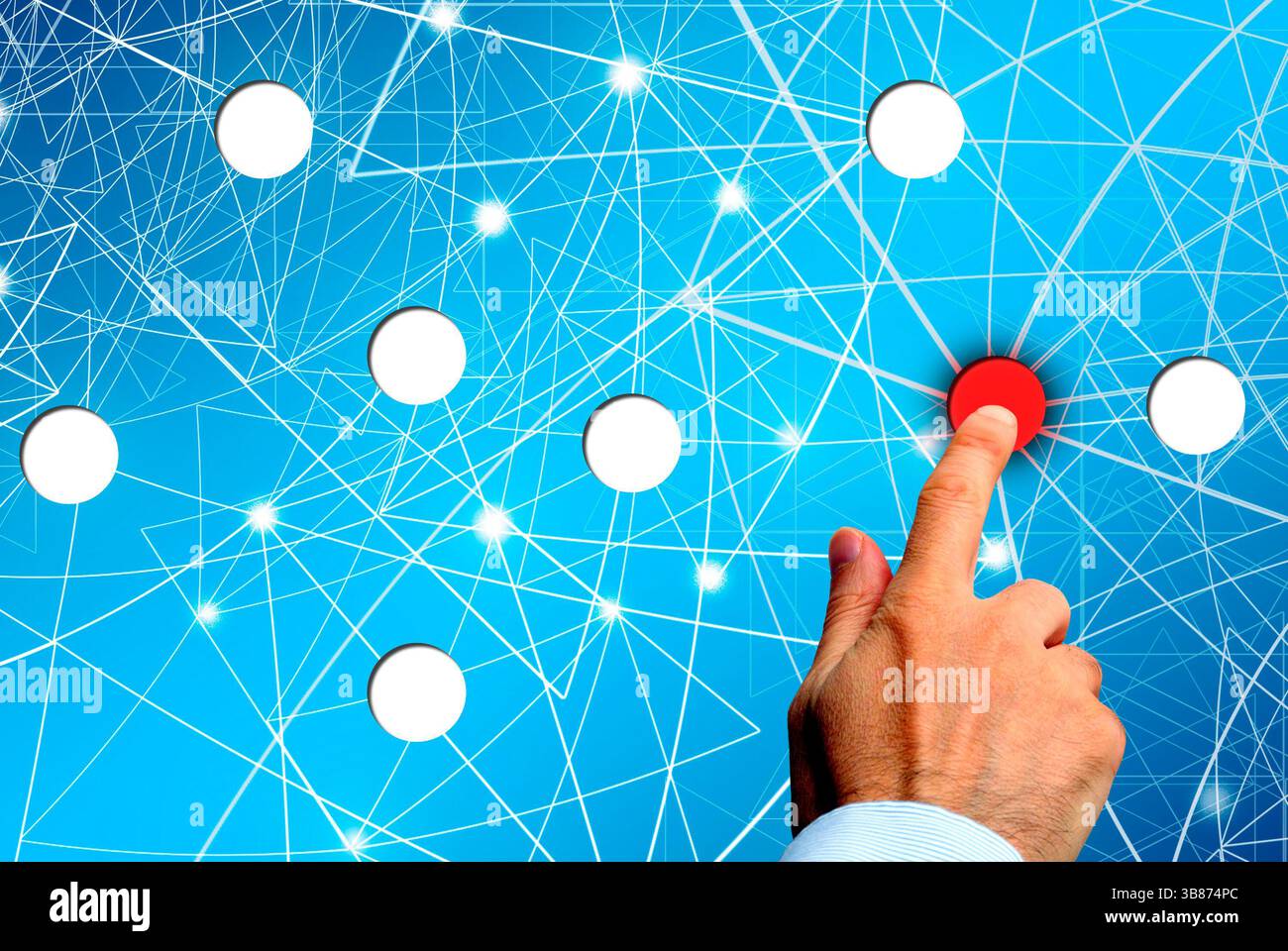 man finger pushing a button and activating it Stock Photo