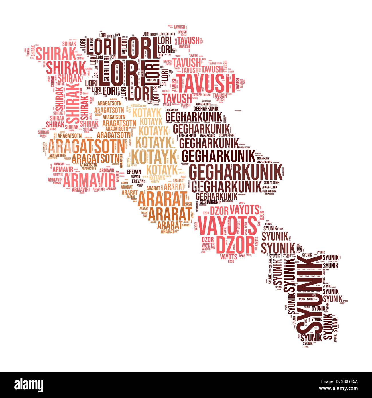 Armenia Word Cloud. Country shape with region division. Armenia ...