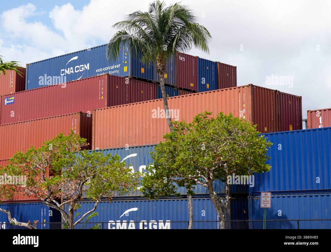 Miami, Florida, USA. 5th May, 2025. Cargo containers stacked near the ...
