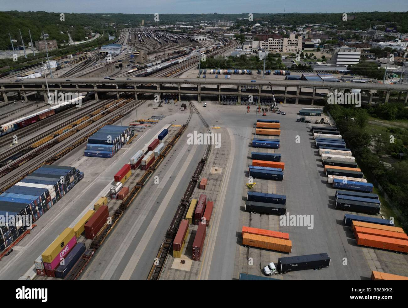Shipping containers are lined up at CSX Intermodal Terminals, a ...