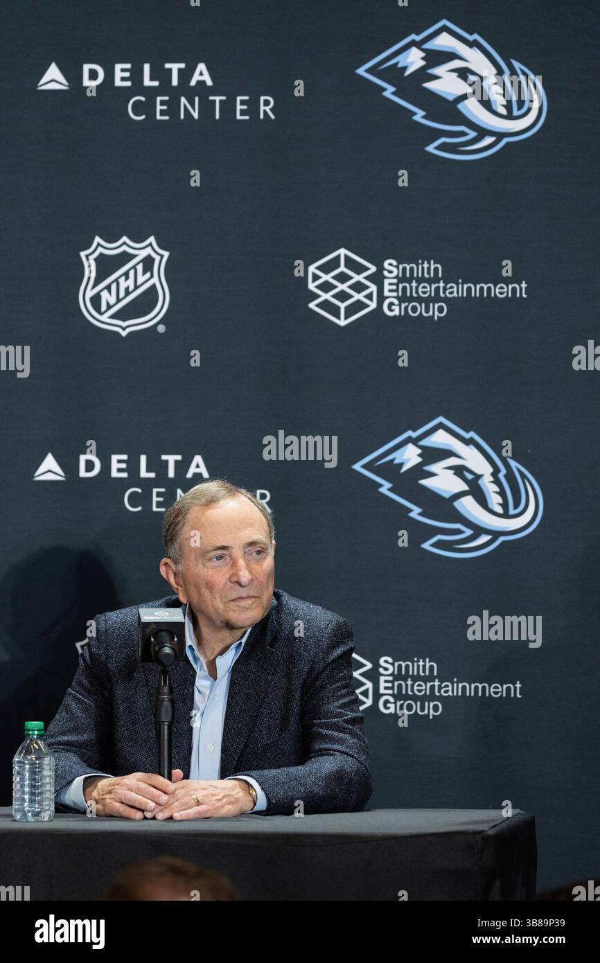 Commissioner of the NHL Gary Bettman announce the Utah Mammoth as the ...