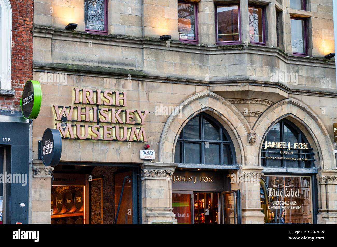 Dublin, Ireland- Feb 4, 2025: The front of the Irish Whiskey Museum in Dublin city centre. Stock Photo