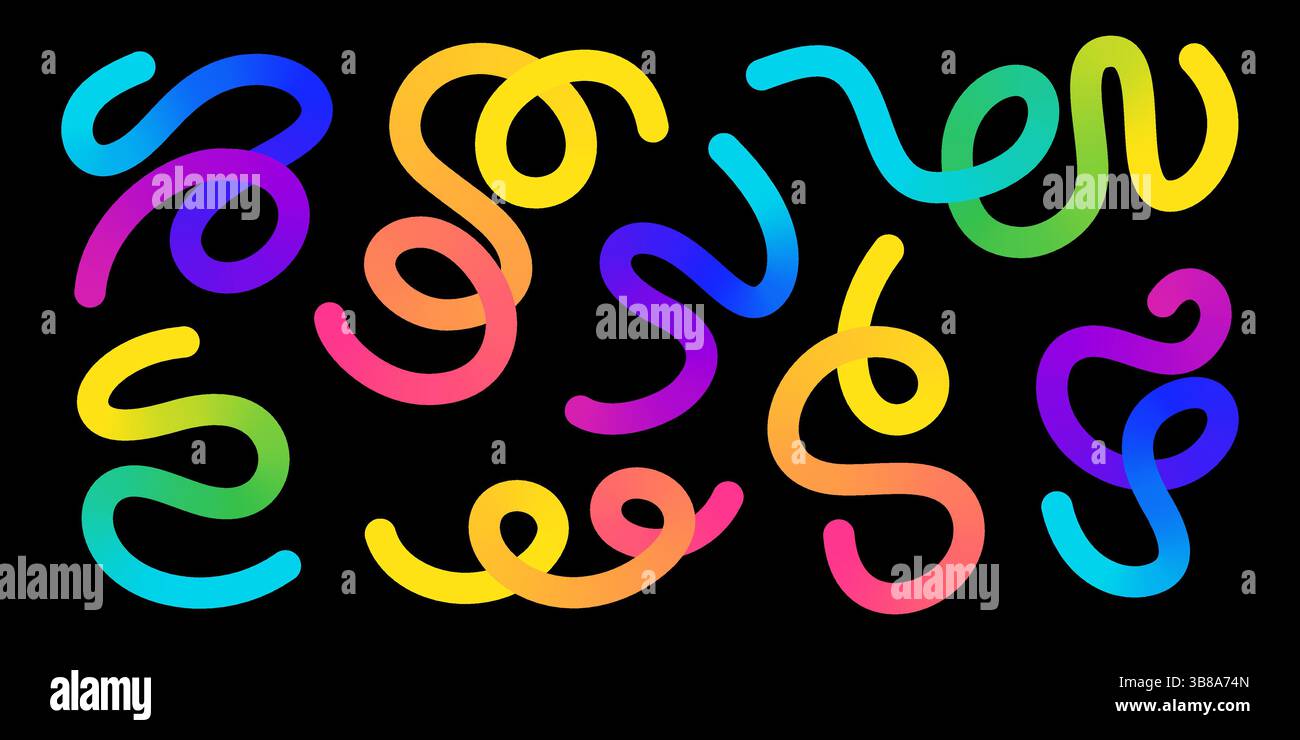 Flowing curvy rainbow swirls - sinuous lines loop, wind, twist into abstract decorative pattern. Stock Vector