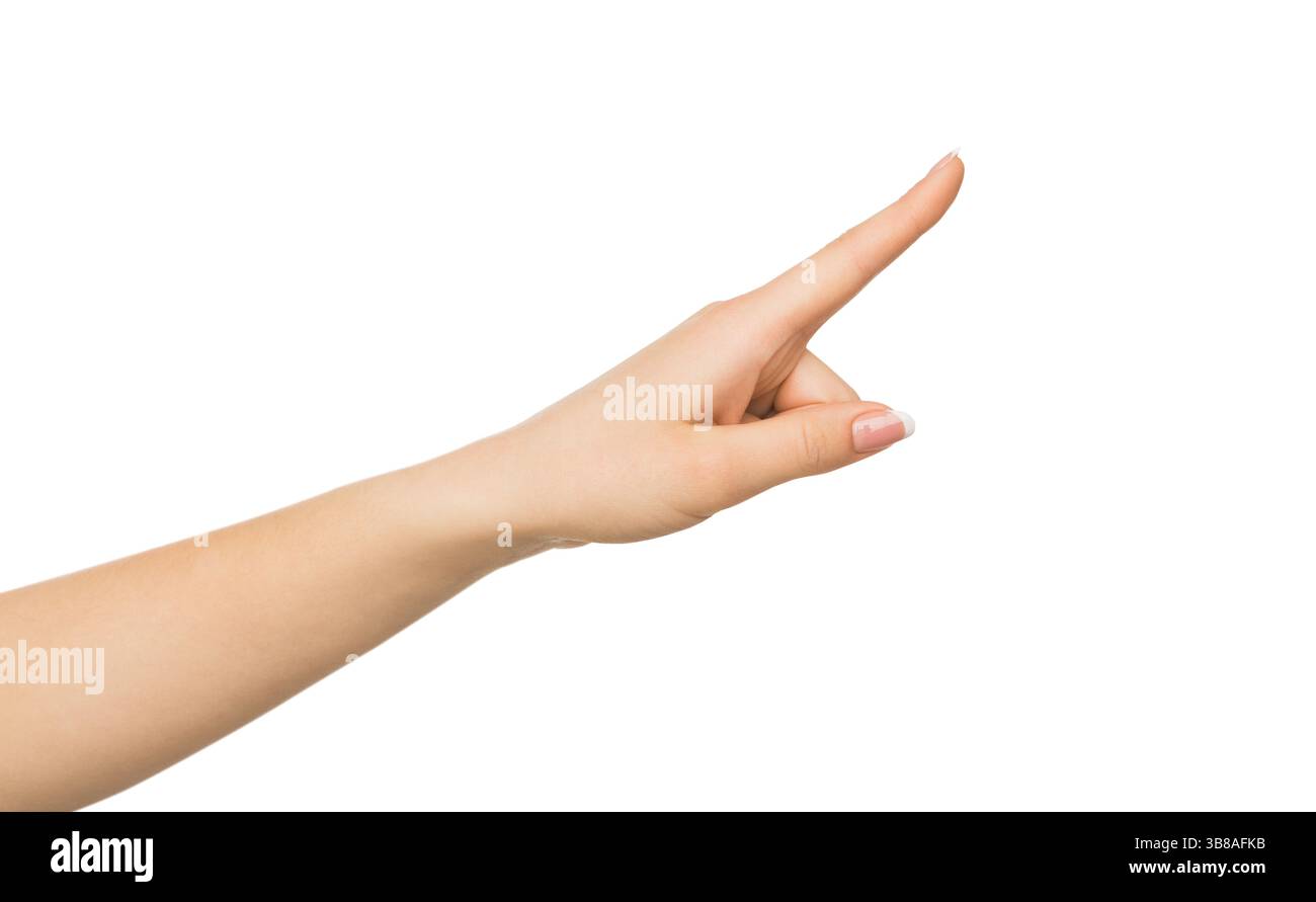 Hand gestures - woman pointing away, isolated Stock Photo - Alamy