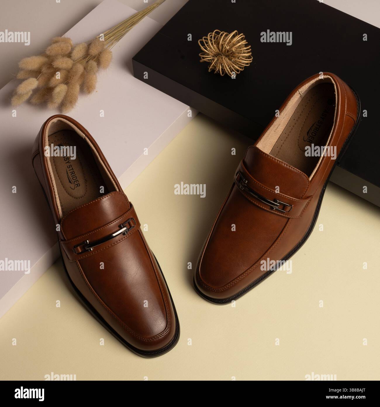 Men\'s Brown Leather Slip-On Loafers with Contrast Sole Men Tan Genuine Leather Slip-On Loafers | Centro Shoes & More main image 4