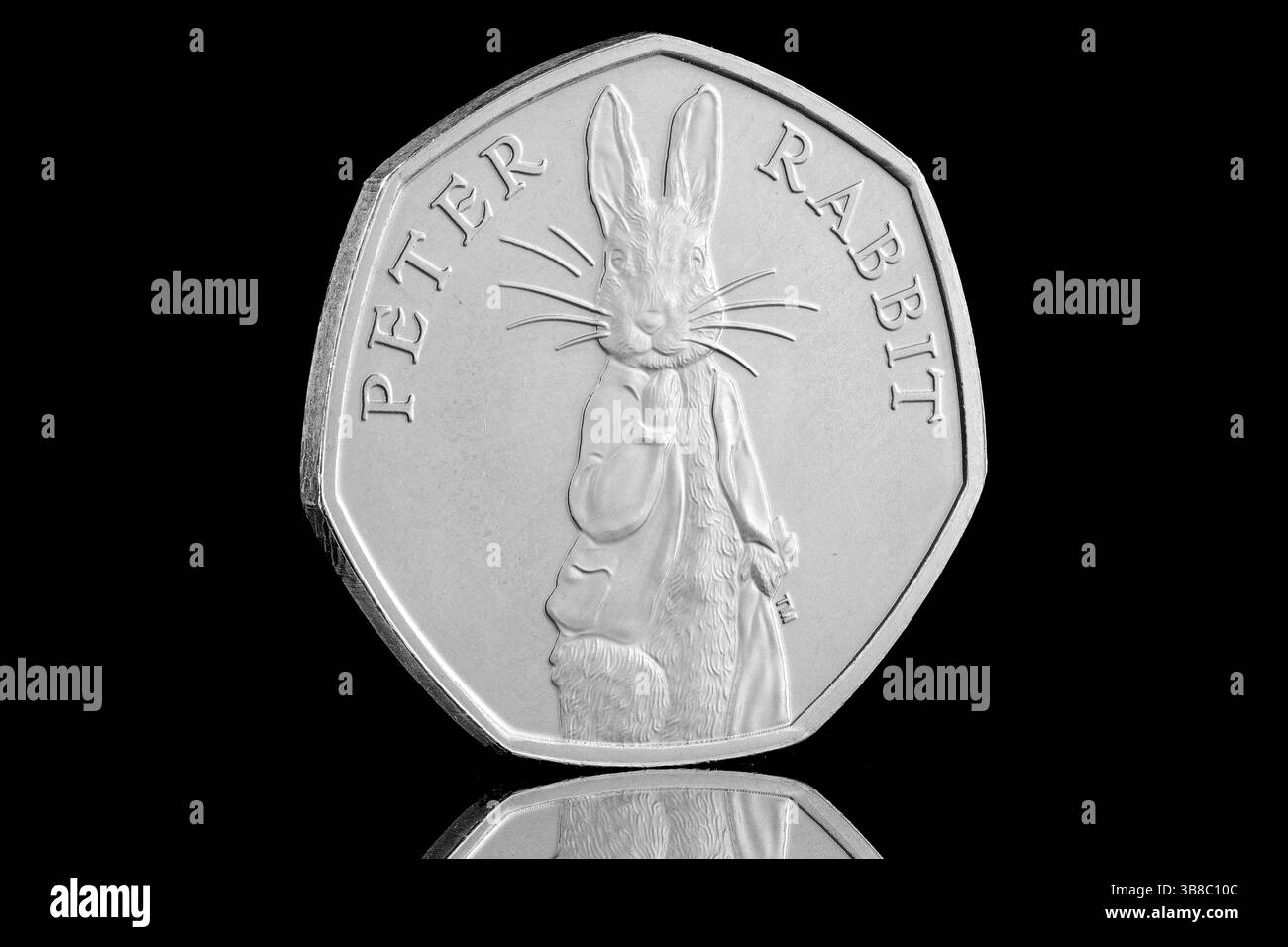 2019 United Kingdom 50 pence coin featuring Beatrix Potter fictional character Peter Rabbit Stock Photo