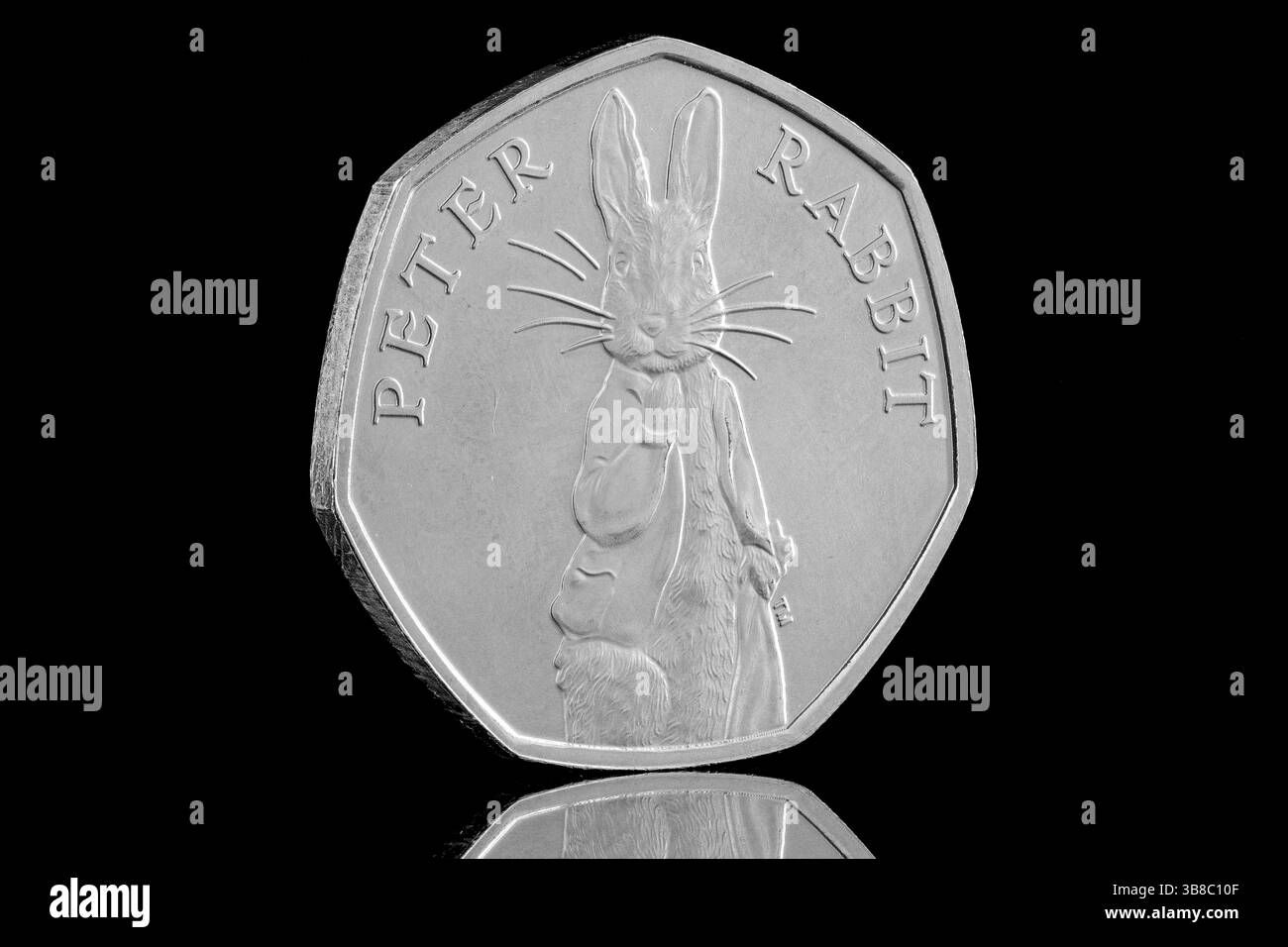 2019 United Kingdom 50 pence coin featuring Beatrix Potter fictional character Peter Rabbit Stock Photo