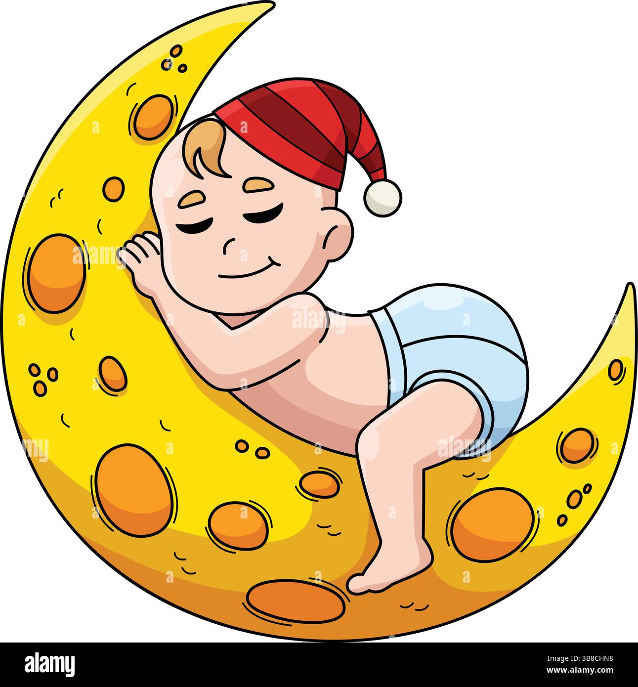 Baby Shower Baby Sleeping on Moon Cartoon Clipart Stock Vector Image ...