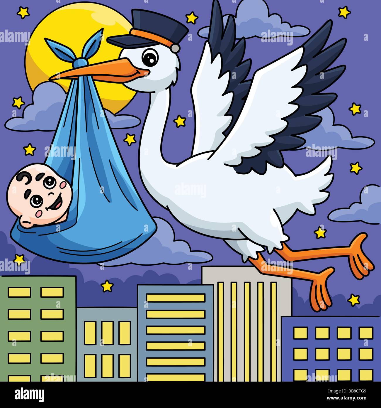 Baby Shower Stork with a Baby Colored Cartoon Stock Vector Image & Art ...