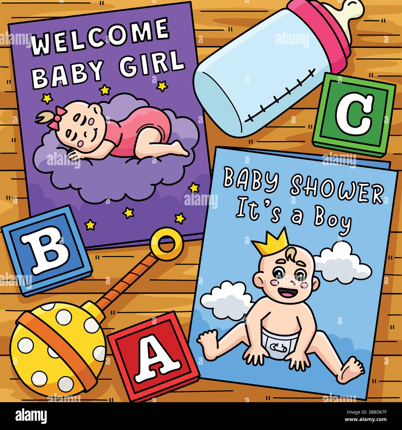 Baby Shower Invitation Cards Colored Cartoon Stock Vector Image & Art ...