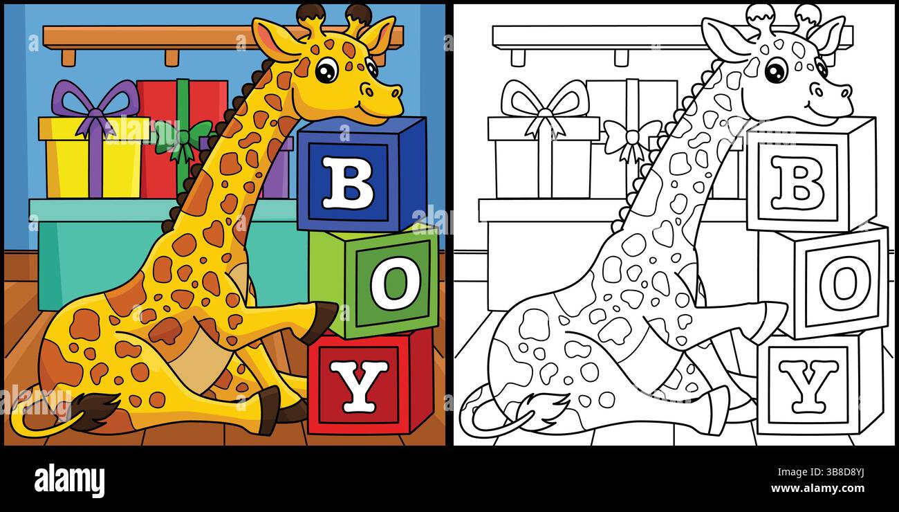 Baby Shower Baby Giraffe Boy Illustration Stock Vector Image & Art - Alamy