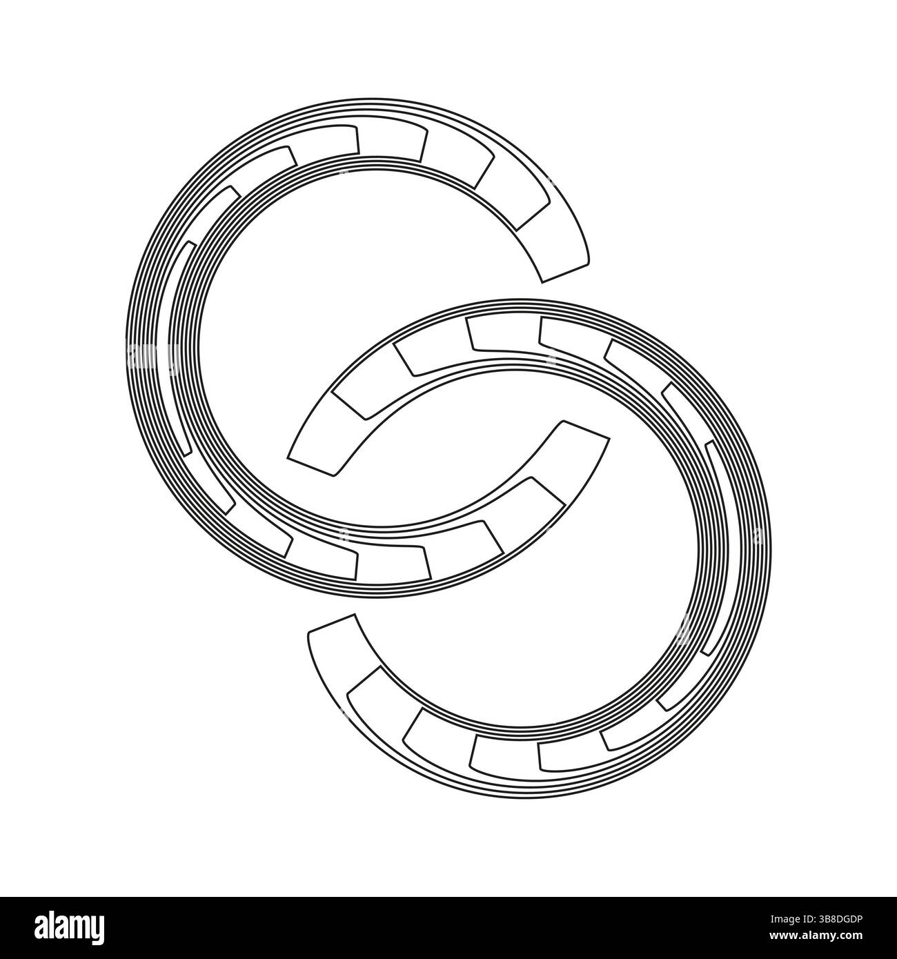 Futuristic ring shapes. Tech curved segments. Vector circular lines. Black abstract geometry. Stock Vector