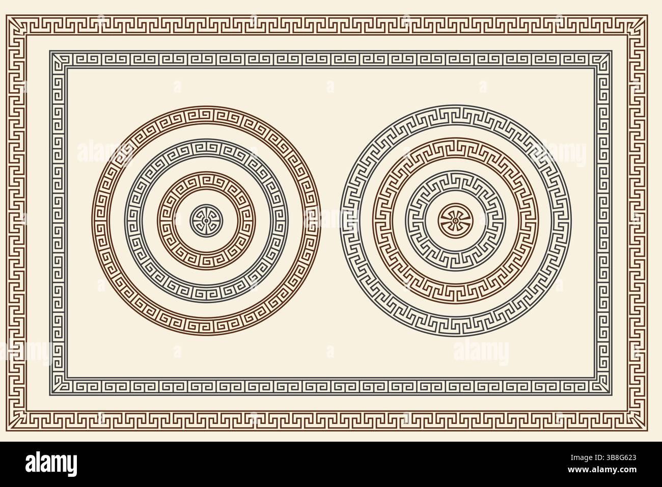 Set of decorative circular frames with a greek key design, in various ...