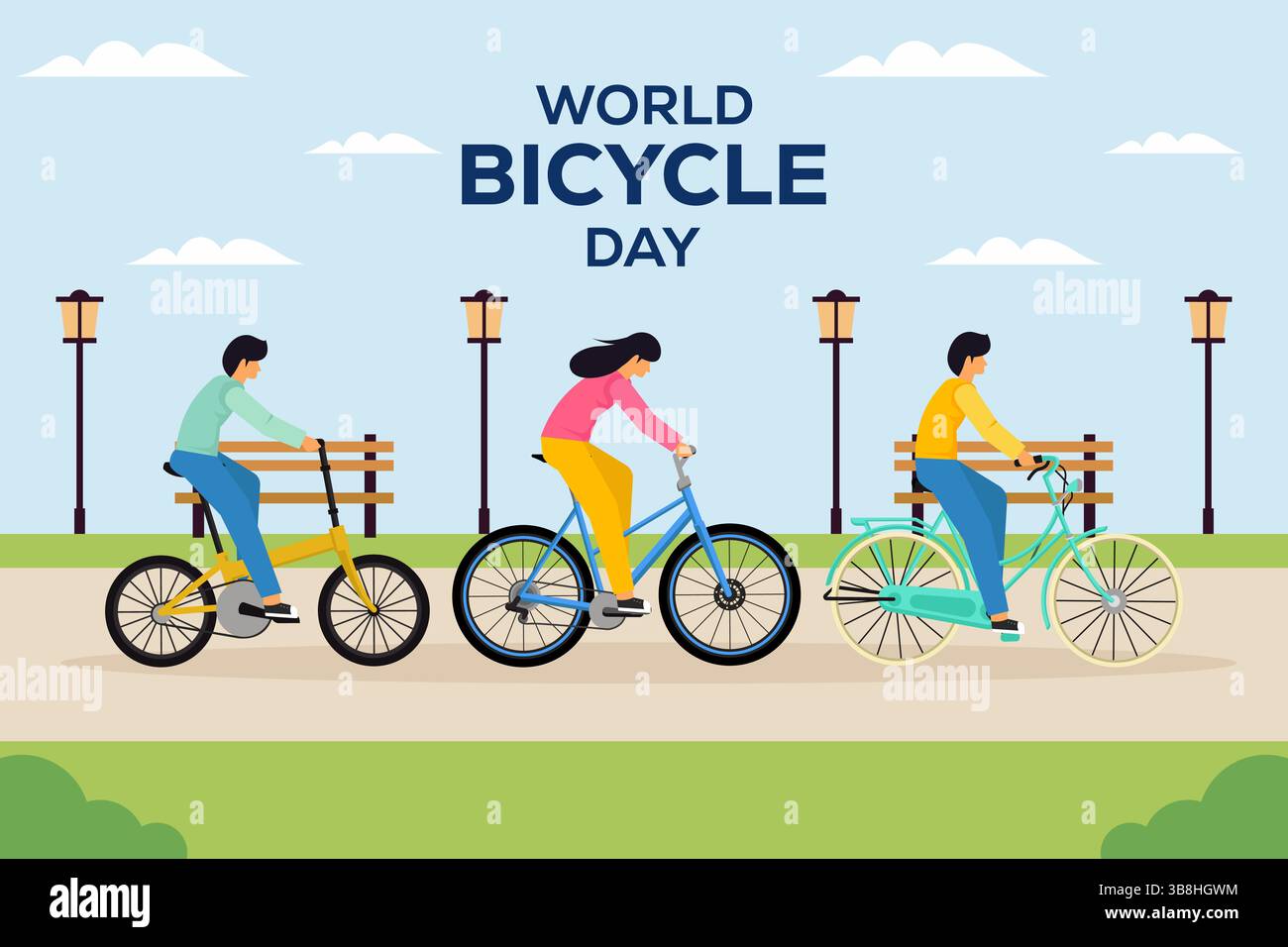 world bicycle day background illustration in flat design Stock Vector